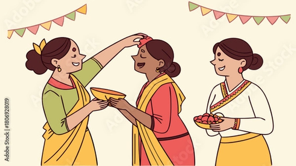 Obraz Indian haldi ceremony celebration illustration for wedding event and festive occasion design vector art