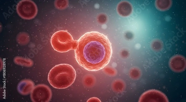 Obraz Microscopic View of Cell Division with Blood Cells, Close up