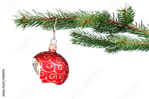 Obraz broken christmas decoration hanging on a tree