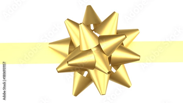 Obraz Golden Gift Bow on Light Ribbon Png Image 3d Render.