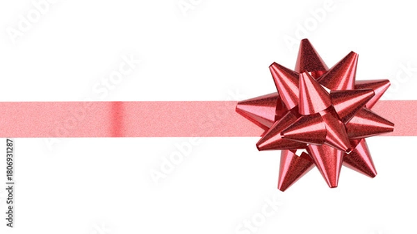 Obraz Red Metallic Gift Bow on Ribbon PNG image 3D render..