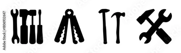 Fototapeta Black silhouettes of common tools for repair and maintenance
