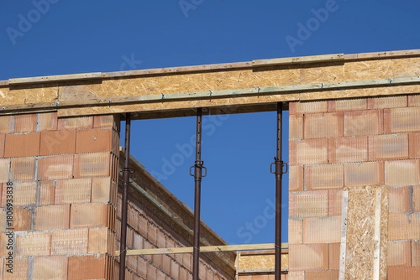 Fototapeta Wooden and steel formwork prepared for concrete pouring on a building project
