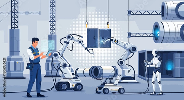 Fototapeta Innovative robotic automation in manufacturing process delivering efficient production solution