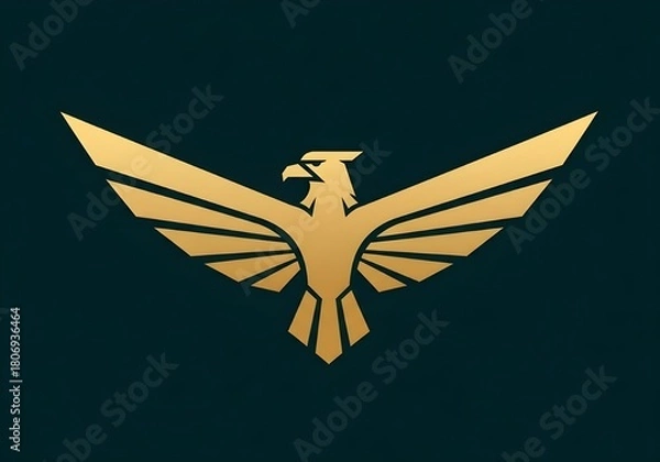 Fototapeta Golden Eagle Emblem with Outstretched Wings on Dark Green