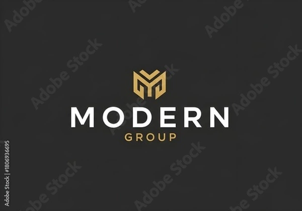 Fototapeta Modern Group Logo – Angular Gold “M” on Black Background