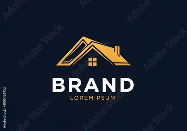 Fototapeta Real Estate Logo with Yellow Roof and Window – Professional Brand Identity