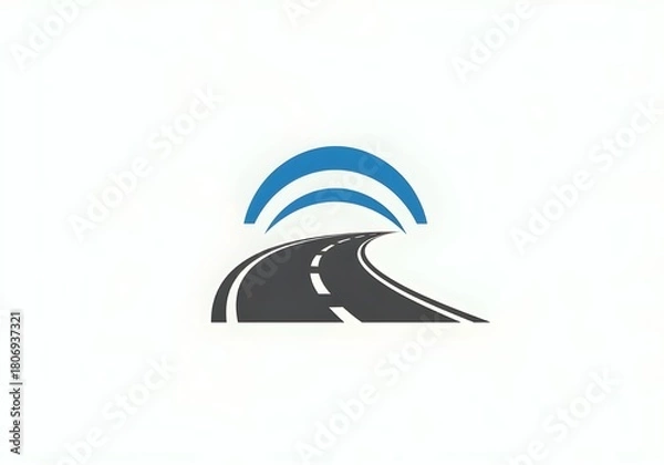 Fototapeta Curved Road with Signal Arcs – Minimalist Transportation Concept