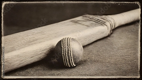 Fototapeta Professional cricket ball with humidity beads on red leather surface in controlled storage environment