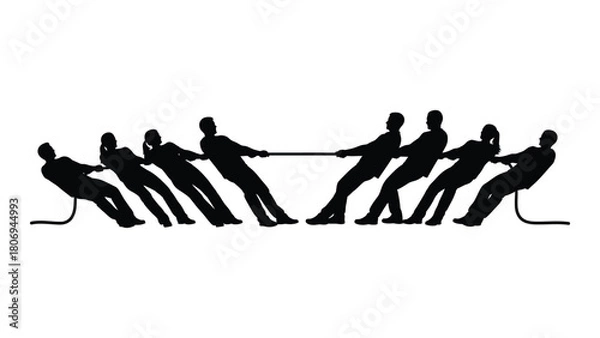 Fototapeta Tug-of-war silhouette isolated on white background, Vector