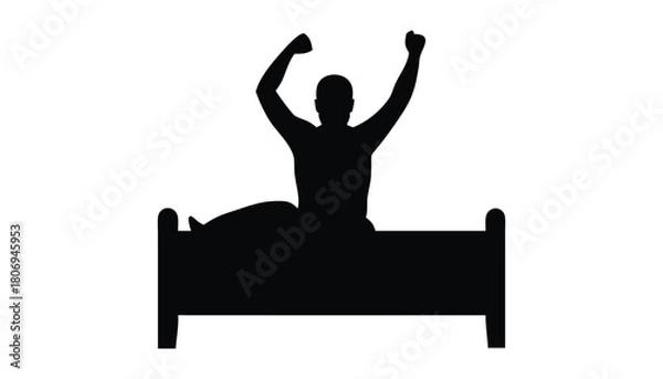 Fototapeta A silhouette of man stretching in bed feeling refreshed vector illustration