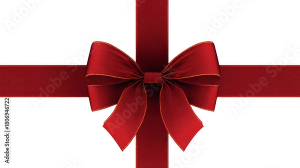 Fototapeta Christmas card, red, bow, simple, vector, white background