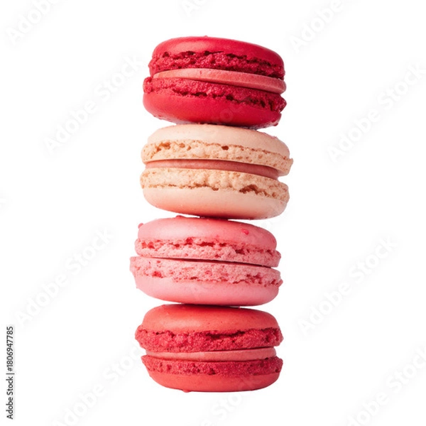 Obraz red and pink macarons stack isolated on white background -