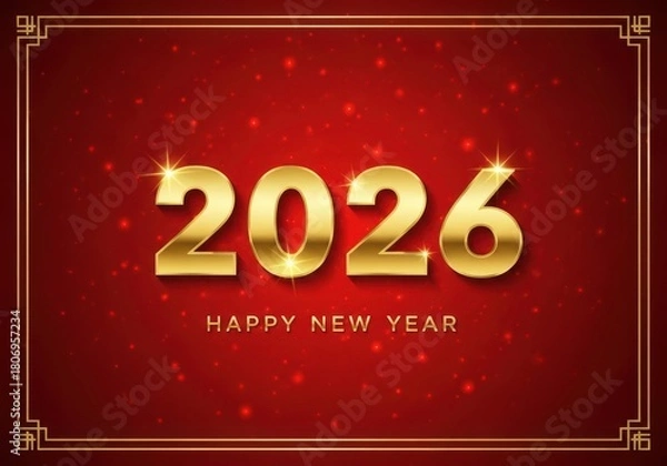 Fototapeta A festive new year card with gold numbers on a red sparkling background
