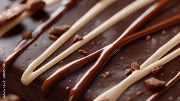 Obraz Close-Up Macro of Textured Protein Bar Coated with Chocolate and Drizzled Toppings