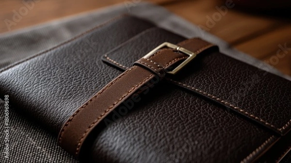 Obraz Close-Up of Textured Fabric Overlay with Handcrafted Leather Detail and Metal Buckle Design