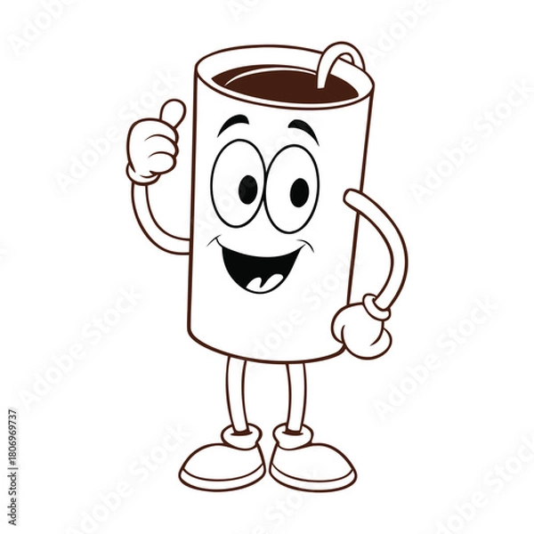 Fototapeta A cheerful emoticon sipping coffee, steam rising from the cup, ready for coloring. Fun lines and cute details make this coffee moment playful and relaxing to color.
