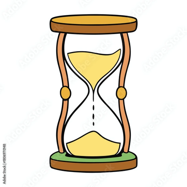 Fototapeta A classic hourglass with flowing sand, marking time’s passage with elegance, symbolizing patience, balance, and the steady rhythm of moments slipping away.
