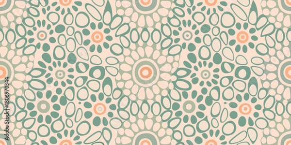 Obraz Abstract floral pattern with circles and ovals in muted green and peach