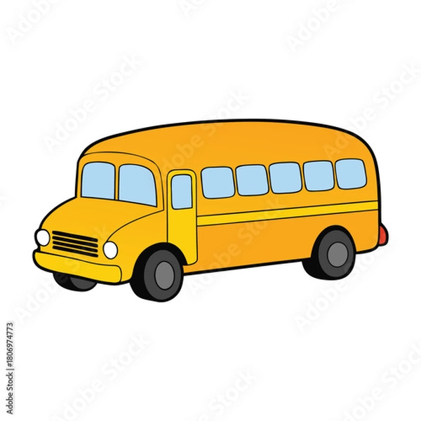 Fototapeta “A bright yellow empty school bus waits quietly at the curb, its windows clear and seats vacant, ready for a new day’s journey with the warm promise of learning ahead.”