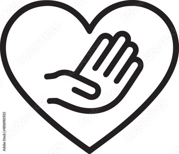 Obraz Show Your Heartfelt Support: A Minimalist Hand-in-Heart Icon for Compassion, Care, and Love, Ideal for Charities and Healthcare, Originally a Scalable Vector Graphic