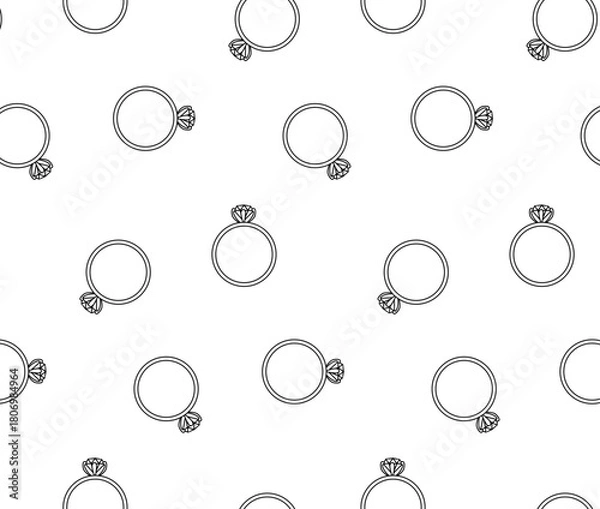 Obraz Engagement ring Valentine's Day seamless pattern. Vector graphic line black and white illustration. Banner, poster, wrapping paper, sticker, print, modern textile design.
