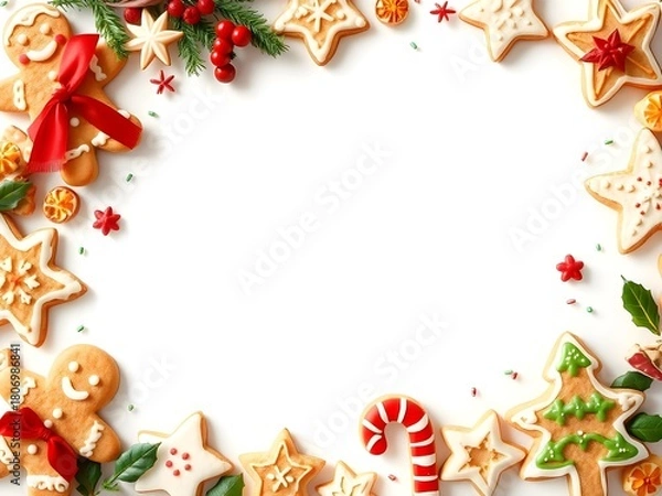 Obraz Festive Christmas Cookie Border With Blank Text Space
