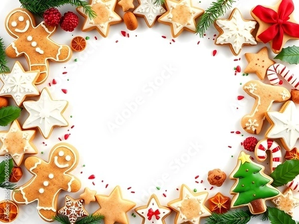 Fototapeta Festive Christmas Cookie Border With Blank Text Space