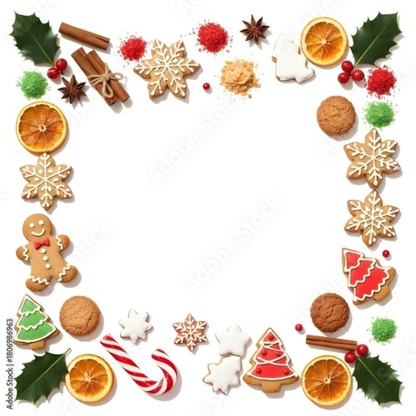 Fototapeta Festive Christmas Cookie Border With Blank Text Space