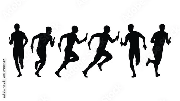 Obraz Relay race athletes silhouettes isolated on white background, Vector