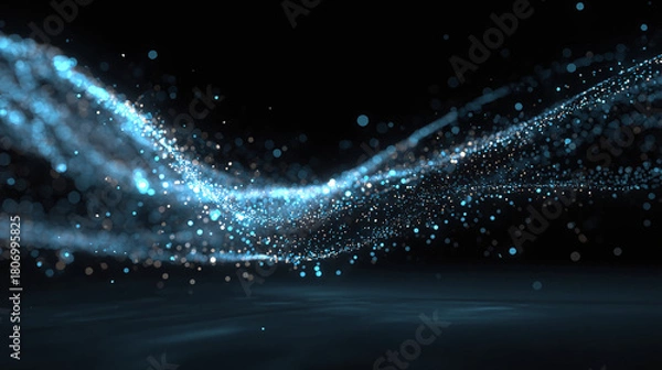 Fototapeta A digital art of glittering, flowing, luminescent particles creating a beautiful and dynamic wave