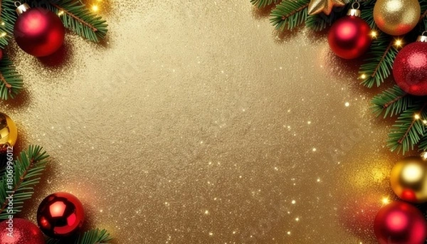 Obraz Festive holiday decoration christmas celebration digital background sparkling gold overhead view seasonal spirit for inspirational content