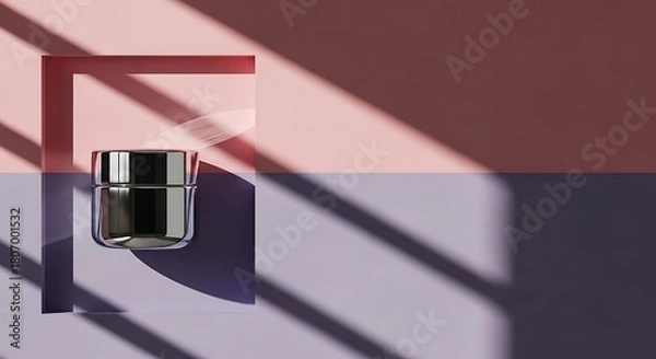 Obraz Cosmetic jar on a purple and pink background with shadow.