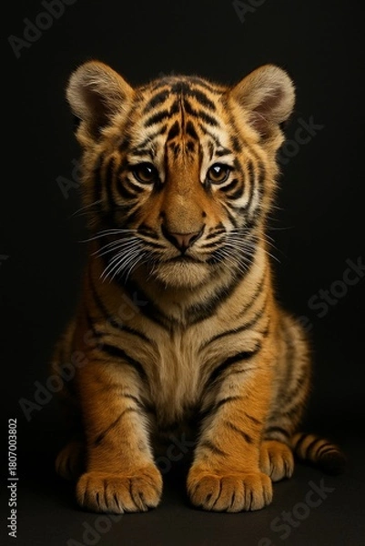 Fototapeta Bengal tiger cub studio portrait with intense gaze (JPEG 300DPI 7200x10800)