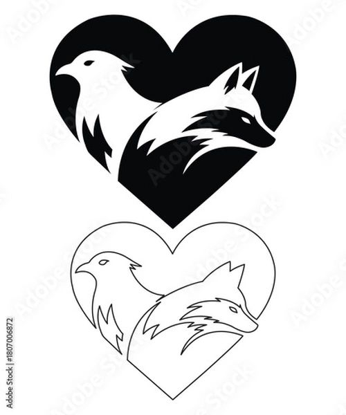Fototapeta Fox and Eagle Heart Symbol for Valentine Day Design.