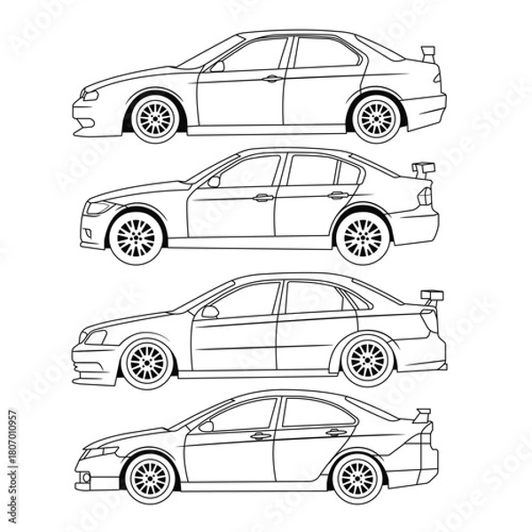 Obraz sedan car side view outline black and white vector