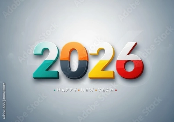 Fototapeta A colorful new year greeting card displaying the year of twenty twenty six