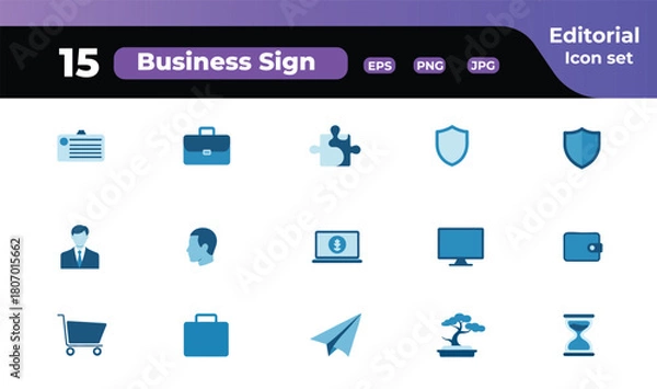 Obraz Set of Business and Finance Flat Icons Representing Commerce and Industry with Modern Design for Websites and Applications Development