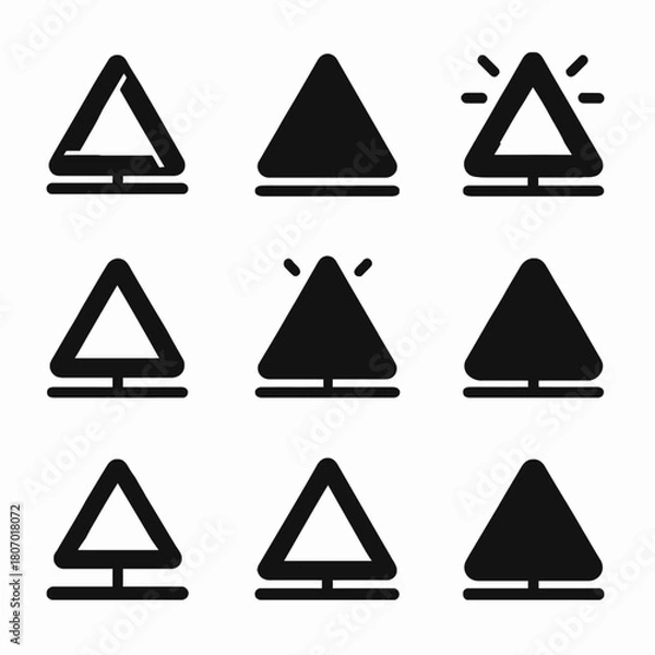 Fototapeta Set of nine triangular warning sign icons in black and white