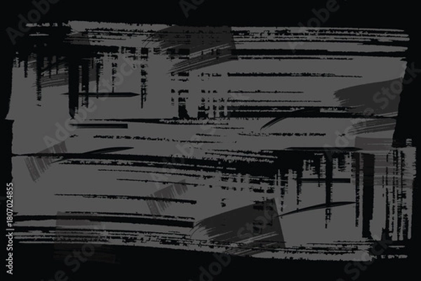 Obraz Dark abstract vector texture. Features rough, distressed brushstrokes in monochrome gray and black. Creates a powerful grunge effect. Ideal for industrial design, technology background.