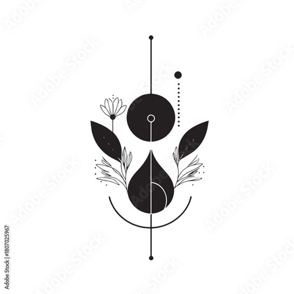 Fototapeta Minimalist boho botanical leafy ornament design for professional branding and logo identity