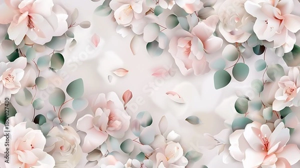 Fototapeta Soft Floral Background Design with Delicate Blooms and Leafy Accents Ideal for Invitations and Decor
