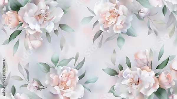 Obraz Soft Pastel Floral Pattern with Peonies and Leaves for Elegant Backgrounds and Designs