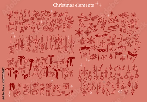 Obraz Hand drawn sketch elegant delicate spruce winter Christmas elements