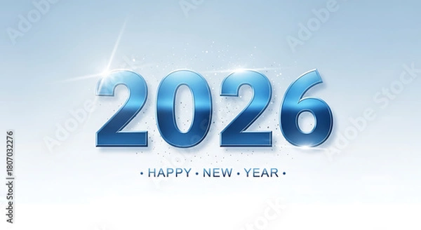 Obraz Vibrant Metallic Blue 2026 Numbers Adorned with Sparkling Light Effects Against a Clean, Luminous Background for a Modern Happy New Year Celebration