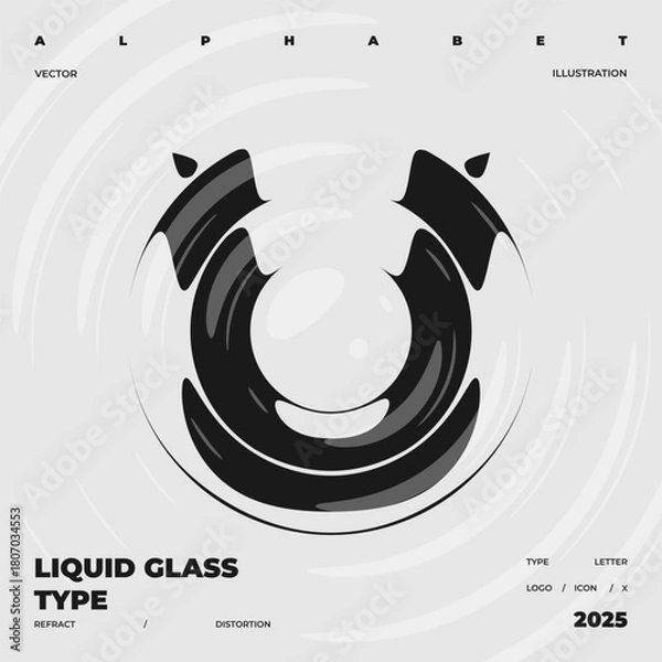 Obraz Refraction and Distortion letter. Glass Effect minimal illustration. Abstract sign, symbol for promotional poster, music poster, sale banner, brochure or logo for your brand.
