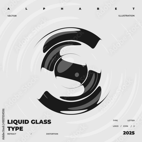 Obraz Refraction and Distortion letter. Glass Effect minimal illustration. Abstract sign, symbol for promotional poster, music poster, sale banner, brochure or logo for your brand.