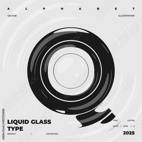 Obraz Refraction and Distortion letter. Glass Effect minimal illustration. Abstract sign, symbol for promotional poster, music poster, sale banner, brochure or logo for your brand.