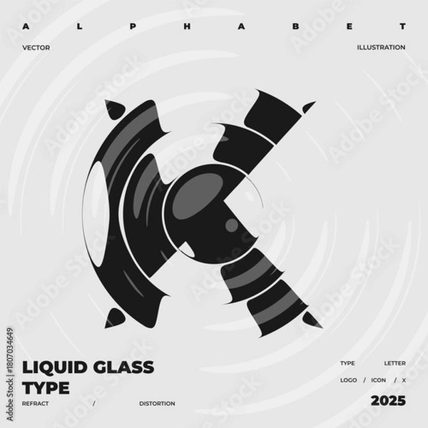 Obraz Refraction and Distortion letter. Glass Effect minimal illustration. Abstract sign, symbol for promotional poster, music poster, sale banner, brochure or logo for your brand.