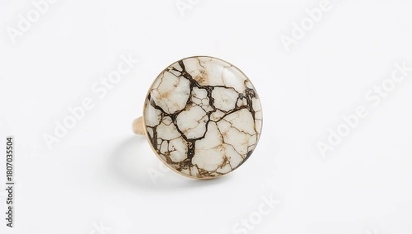Fototapeta Marble pattern ring showing natural stone veins on plain white background